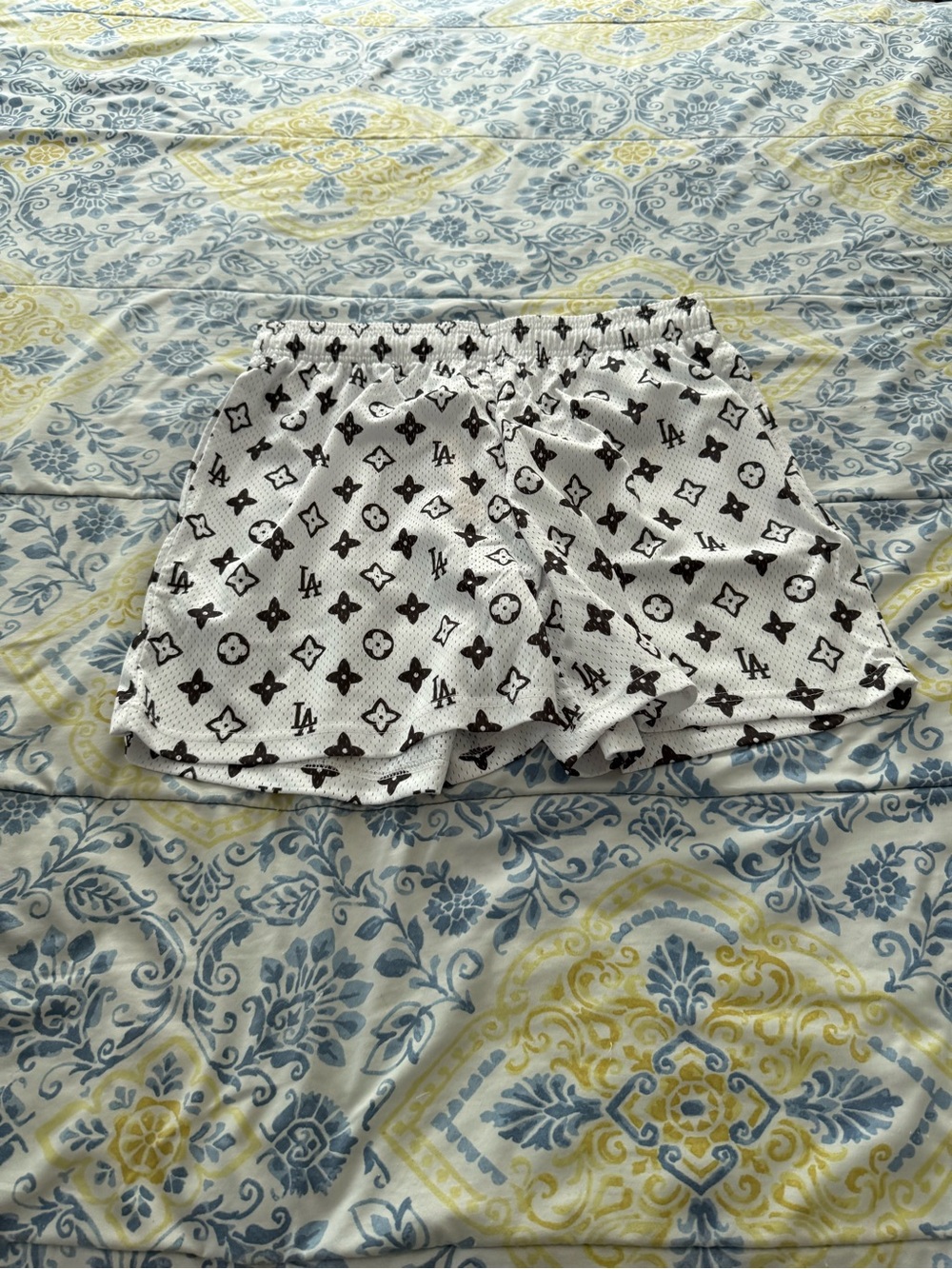 Bravest Studios White Shorts with Black Monogram Print
